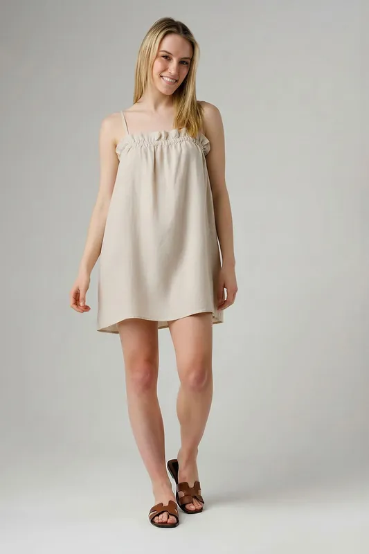 Cotton Babydoll Elasticated Neck Strappy Mini Dress - Wednesday's Girl