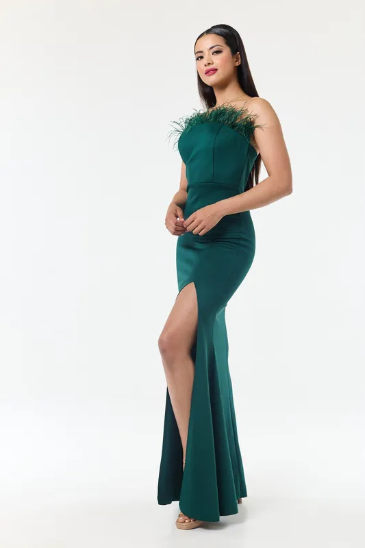 Green Bandeau Side Slit Maxi Dress - LuvForever Fashion