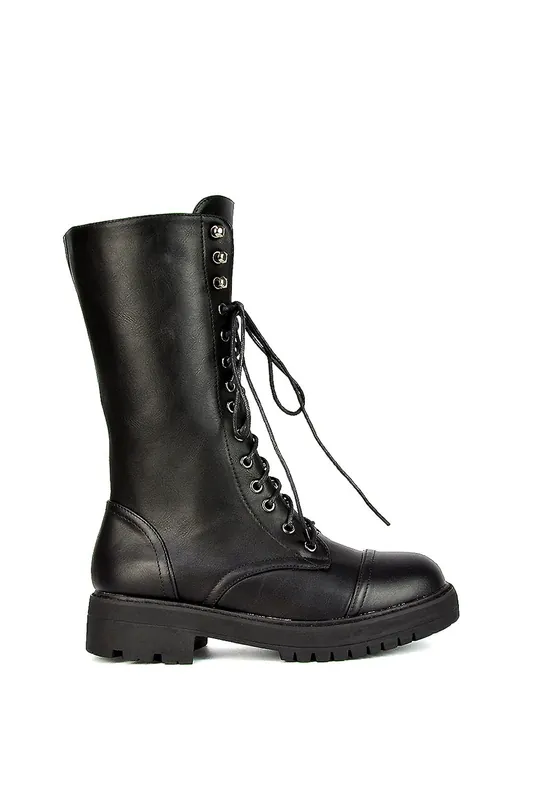 Vera' Mid-Calf Combat Heeled Ankle Boots