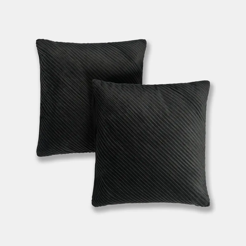 2 Pack Pleated Velvet Cushion Covers with Invisible Zipper - OHS