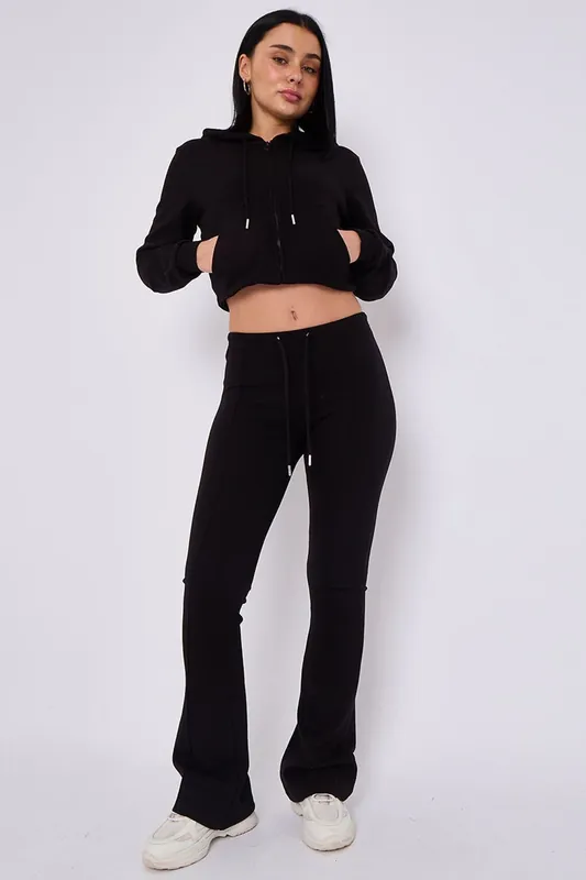 Cropped Zip Hoodie and Flared Trouser Set - Interlock - Co-ord Set
