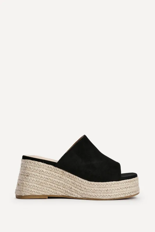 Espresso Black Espadrille Mule Wedges - Linzi