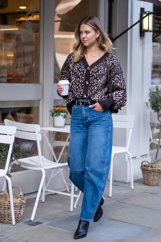 Blue Mid Rise Barrel Leg Jeans - Gini London