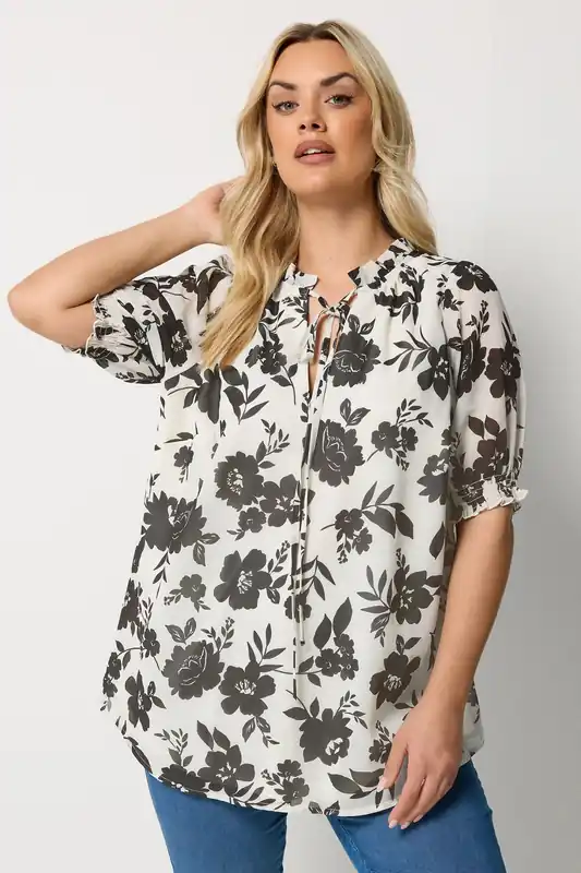 Floral Frill Neck Blouse - Yours