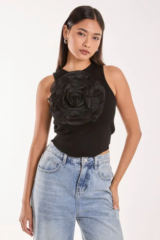 Oversized Ruffle Corsage Top - Pink Vanilla