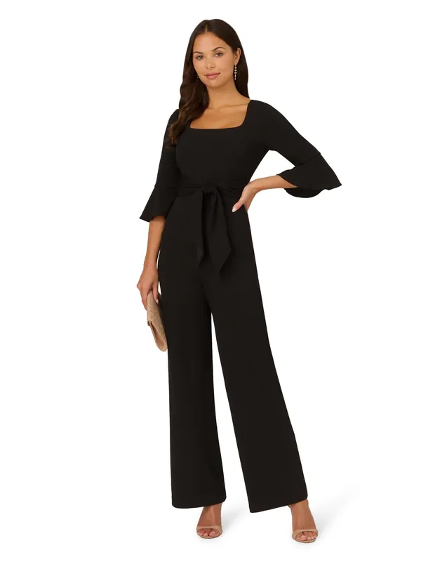 Knit Crepe Tie Front Jumpsuit - Adrianna Papell