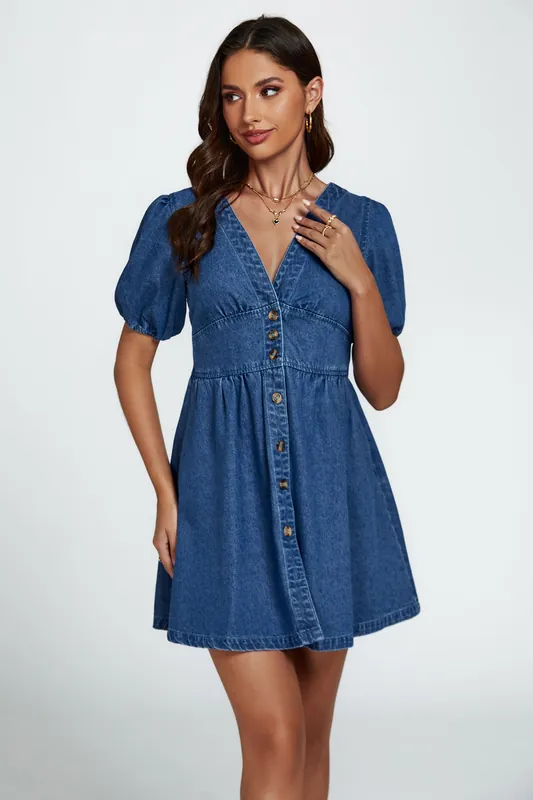 Denim Mini Dress In Blue - FS Collection