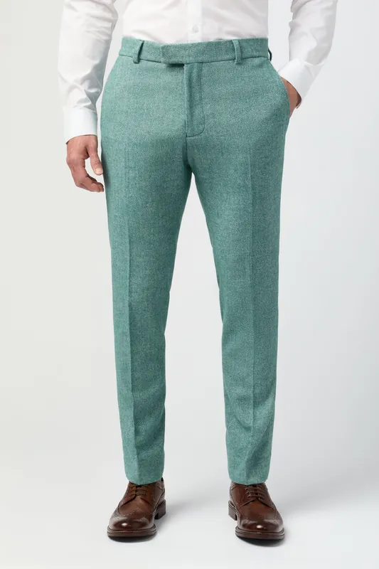 Slim Fit Green Herringbone Tweed Trouser - Antique Rogue