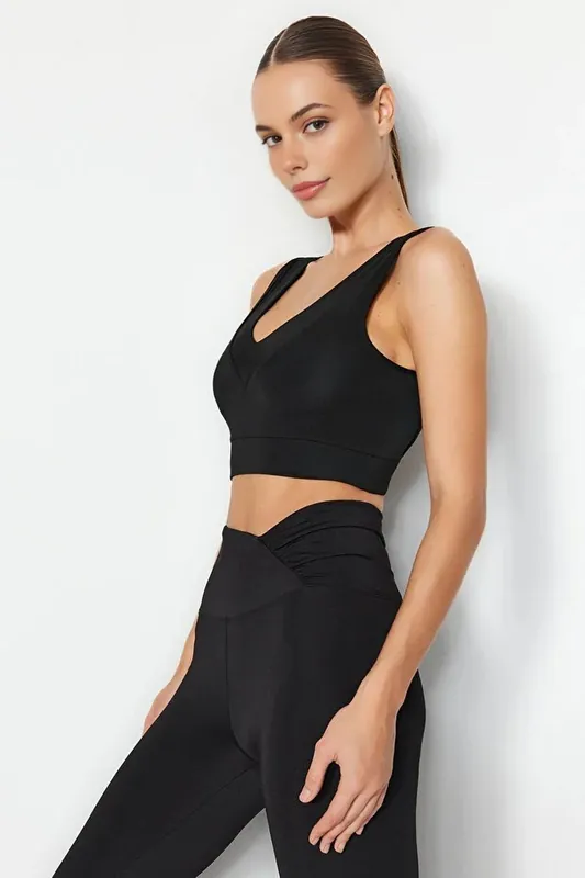 Padded V-Neck Wide Strap Longline Sports Bra