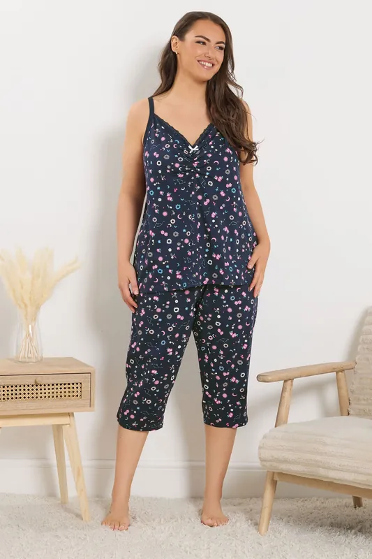 Ditsy Floral Cami Cropped Pyjama Set - Yours