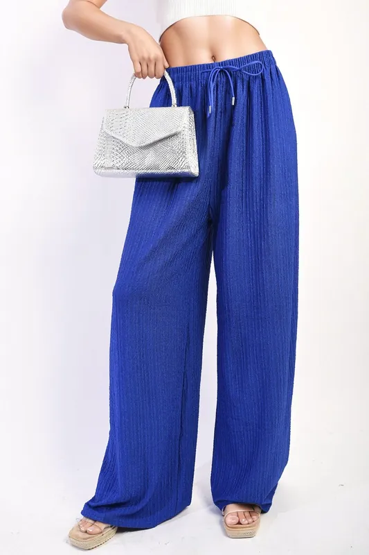 Carla Textured Wide Leg Drawstring Trousers - IKRUSH
