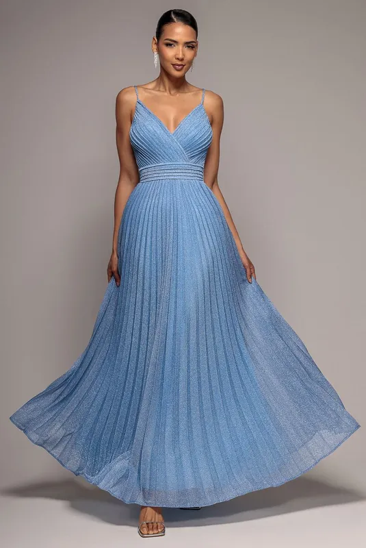 Sleeveless Pleated A Line Lurex Maxi Dress - Goddiva