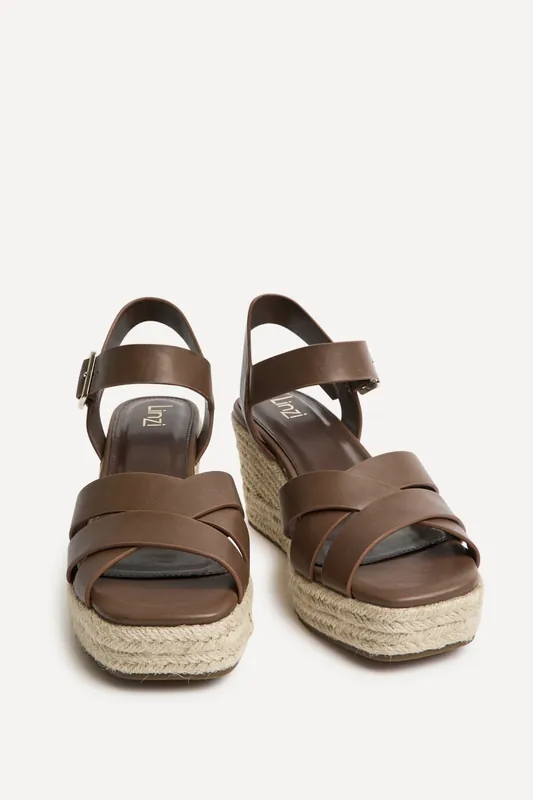Sheena Brown Crossover Espadrille Wedges - Linzi