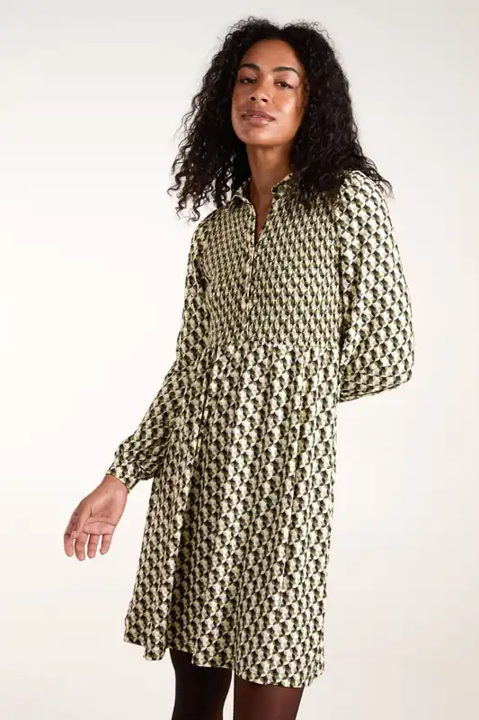 Shirred Mini Shirt Dress - Blue Vanilla