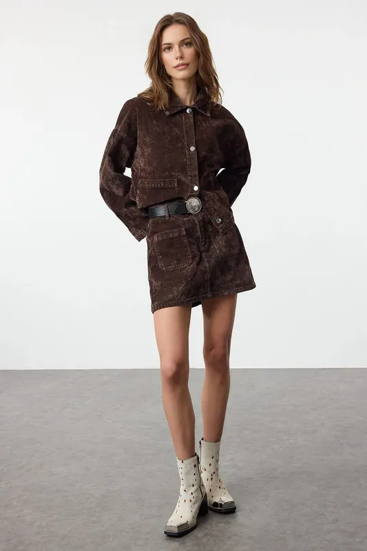 Suede-Look Mini Denim Skirt