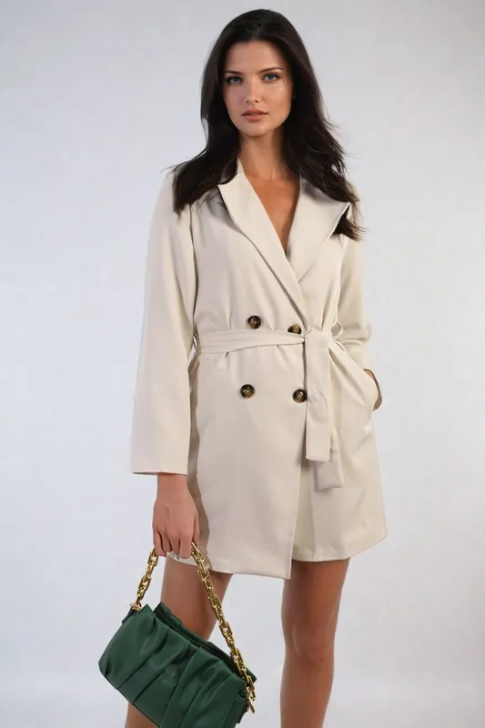 Raven Oversized Waist Tie Button Detail Blazer Jacket - IKRUSH