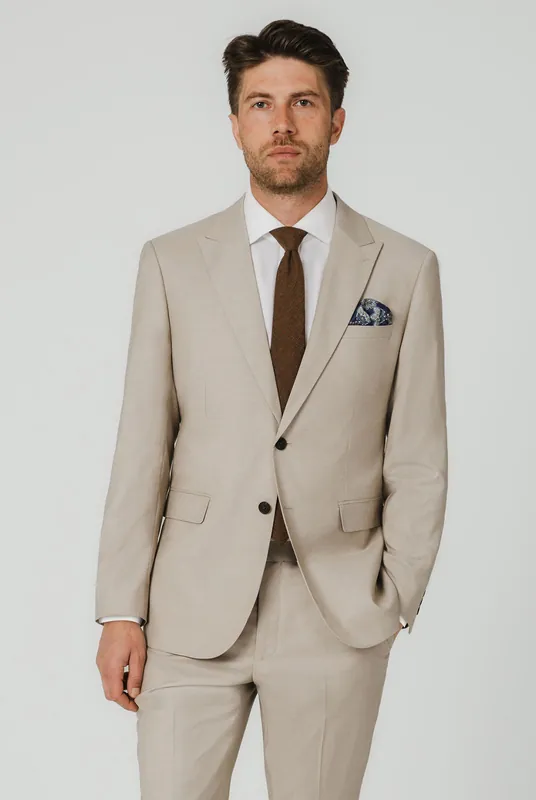 Stone Sharkskin 2 Piece Suit with Peak Lapel - Dobell