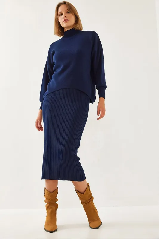Ribbed Turtleneck Knitwear Co-Ord Set