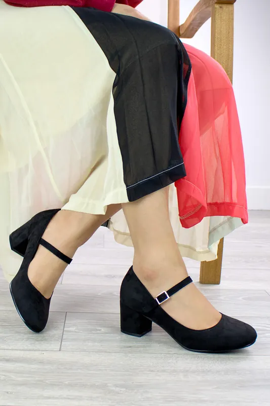Mid Block Heel Mary Jane Comfort Court Shoes - AJVANI