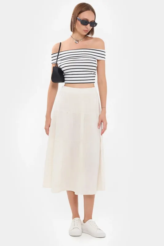 Textured High-Waist Midi Skirt