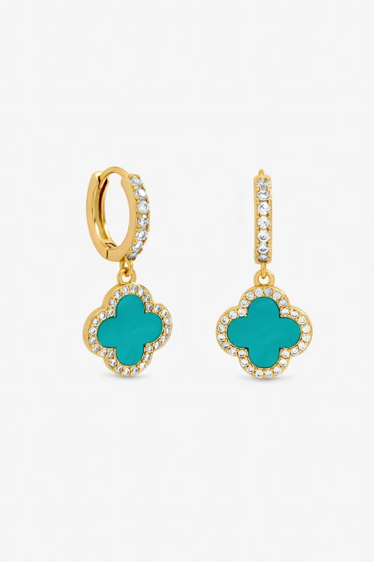 Gold Plated Blue Clover Huggie Earrings - Jon Richard