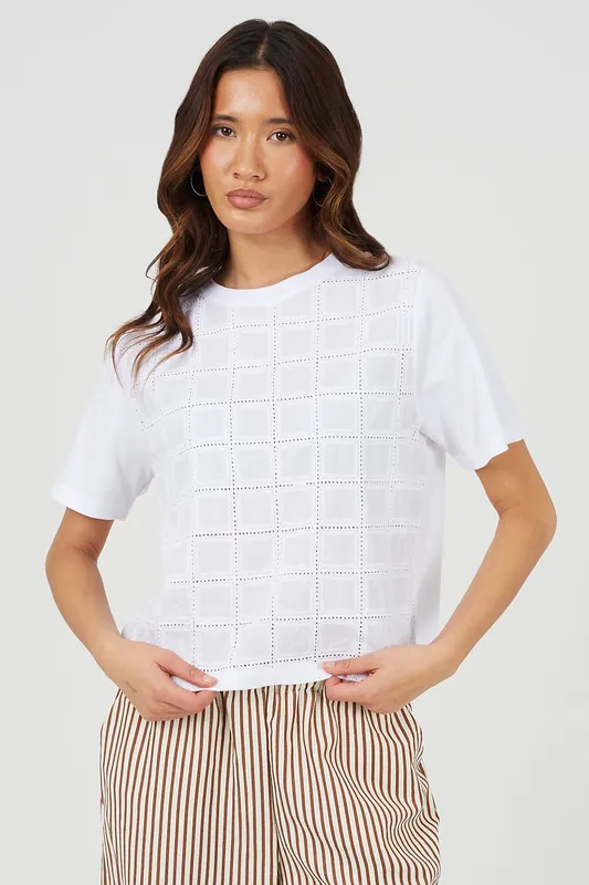 Cotton Crew Neck T-Shirt With Embroidered Detail