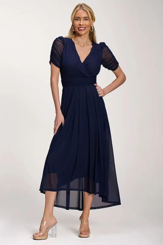 Petite Mesh Ruched Sleeve Maxi Dress - Jolie Moi