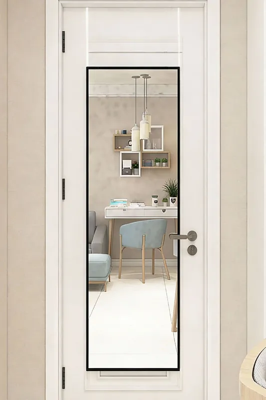 28cm W x 118cm H Black Metal Frame Over the Door Full Length Mirror - Living and Home