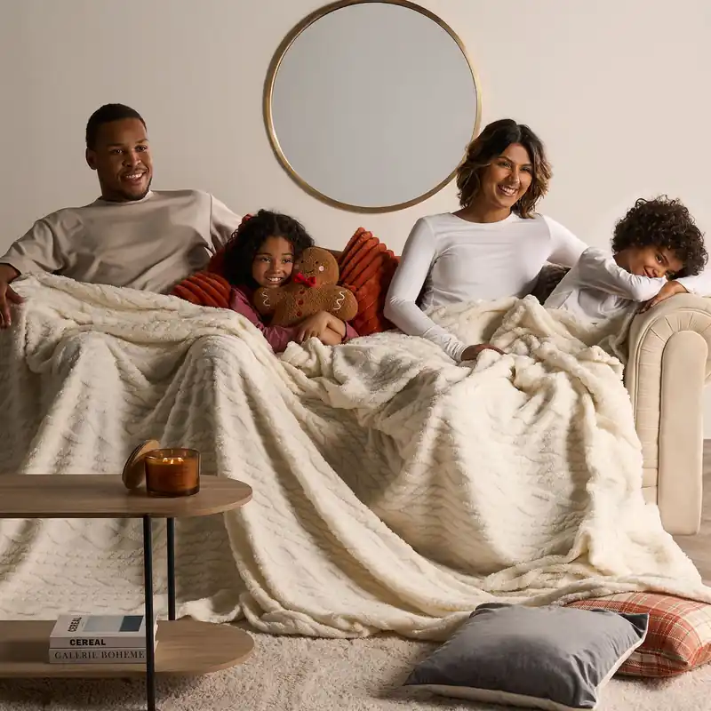 Cable Knit Design Fleece Throw Ultra Soft Fluffy Blanket for Family - OHS