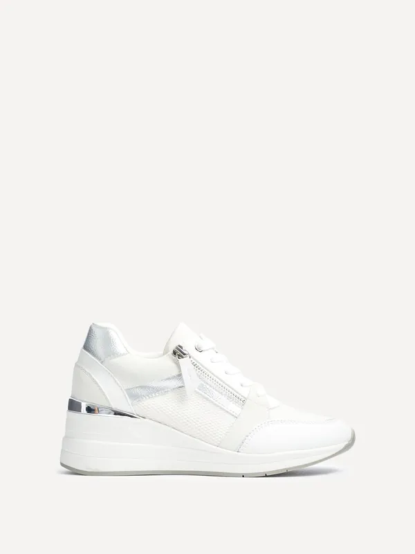 Everett White & Silver Wedged Trainer - Linzi