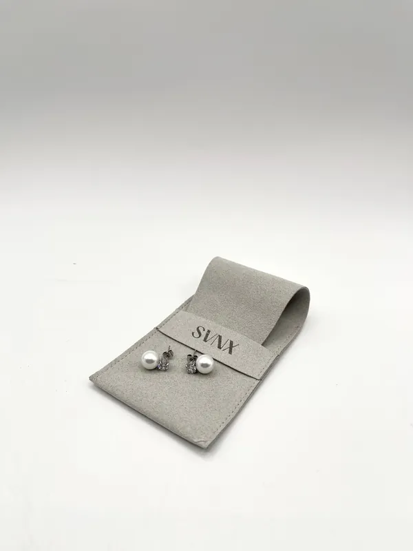 Large Pearl Diamante Earrings in Silver - SVNX