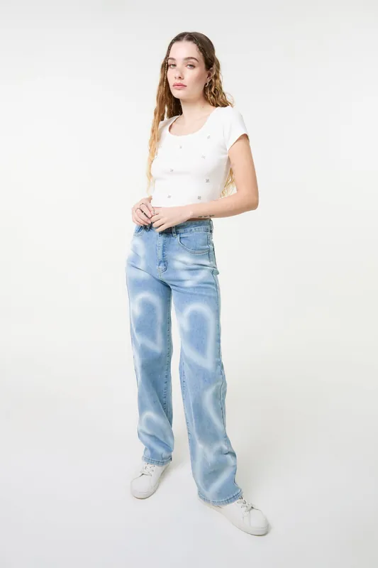 White Embellished Wash Rib Top - Pink Vanilla