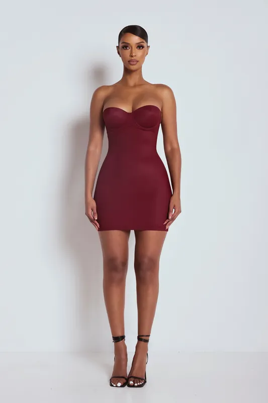 The Sculpting Mini Dress Burgundy - LEMONLUNAR