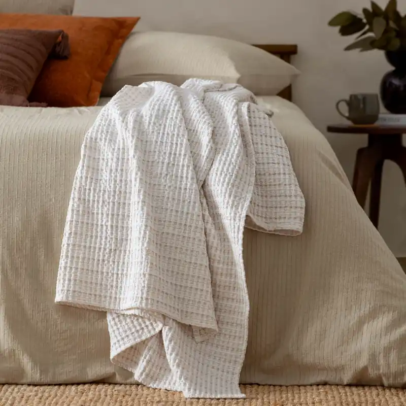 Waffle 100% Cotton Textured Bedspread - Yard