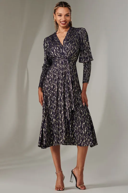 Layla Long Sleeve Metallic Wrap Dress - Jolie Moi