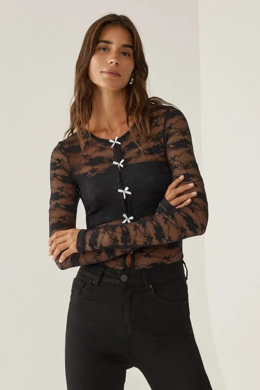Lace Blouse with Bow Detail - Hiccup