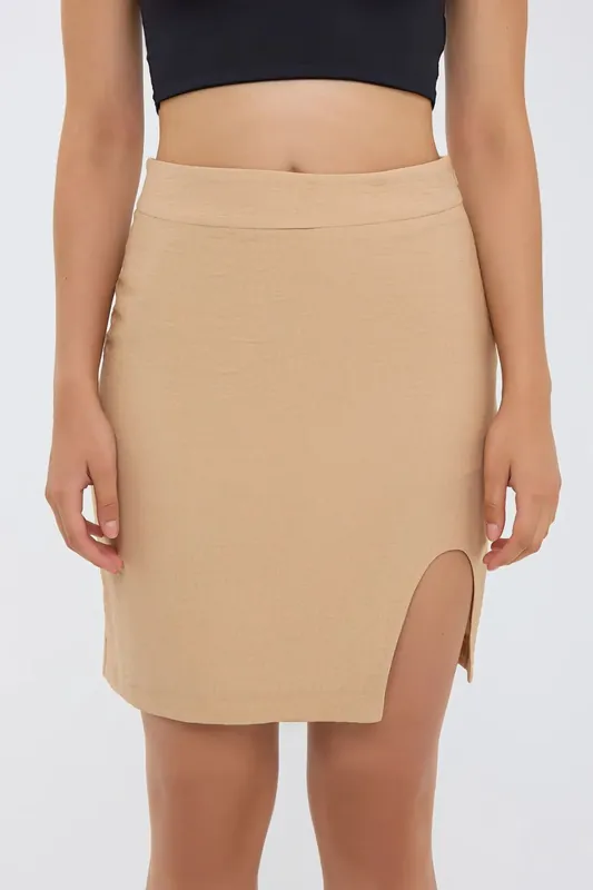 Seamless Hem High-Waist Skirt with Slit