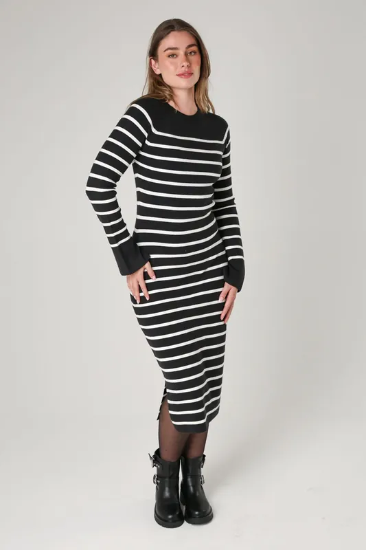 Cosy Striped Midi Dress with Bell Sleeves - French Connection