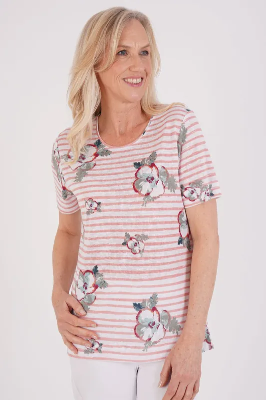 Stripe And Poppy Bloom Top - Tigi