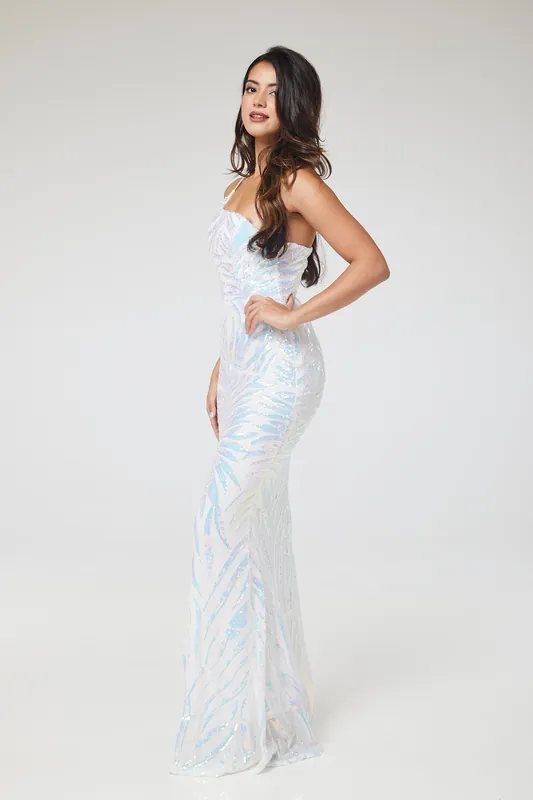 Neria - White One Shoulder Sequin Maxi Dress