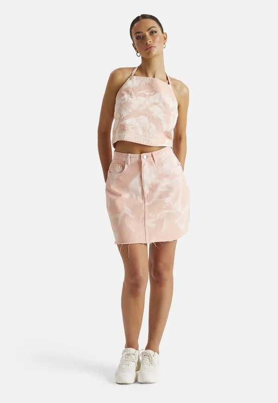 Tie Dye A-Line Denim Skirt