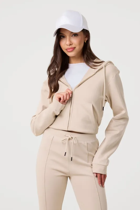 Stone Zip Up Cropped Hoodie - Pink Vanilla
