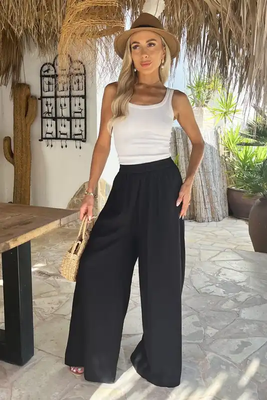 Black High Waist Palazzo Trousers - AX Paris