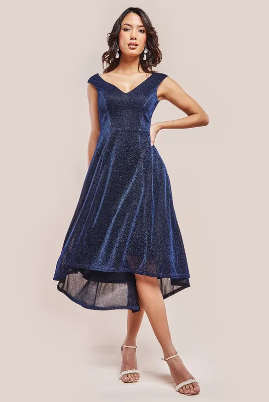 Off The Shoulder Sparkling High Low Dress - Goddiva