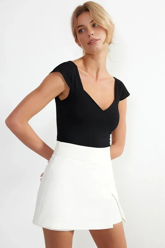 Sweetheart Neck Fitted Cotton Knit Top - WOVCOR