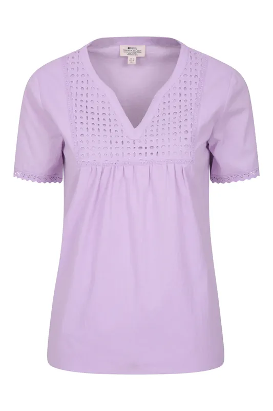 Paris' Lightweight Short Sleeve Casual V-Neck Embroidered Cotton Top