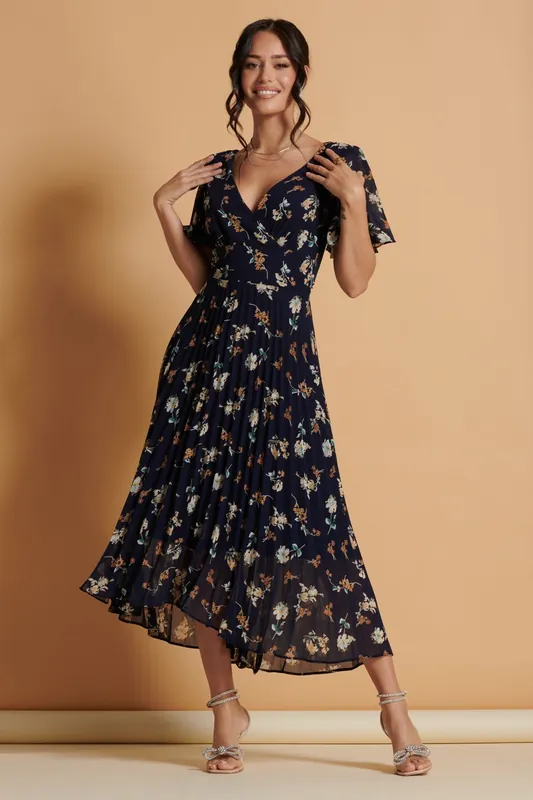 Angel Sleeve Pleated Chiffon Maxi Dress - Jolie Moi