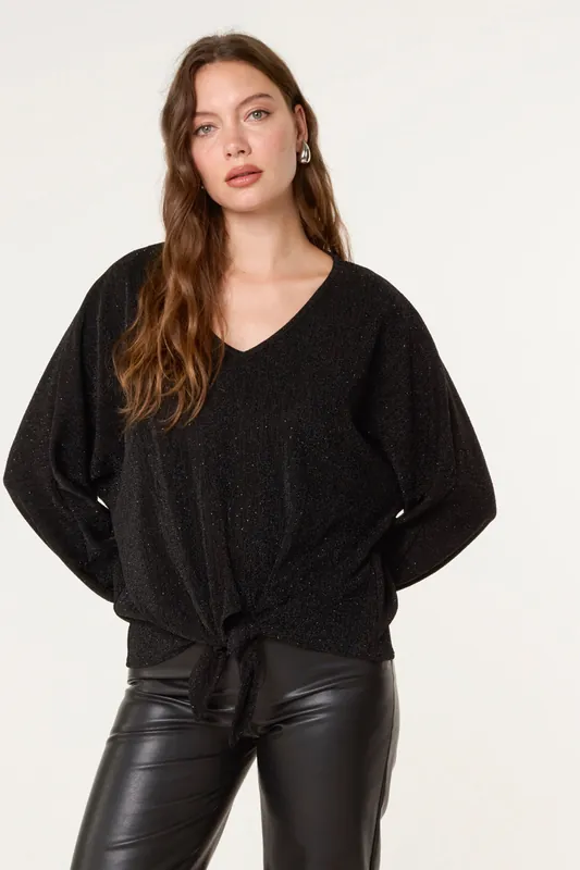 Black Tie Front Top - Blue Vanilla