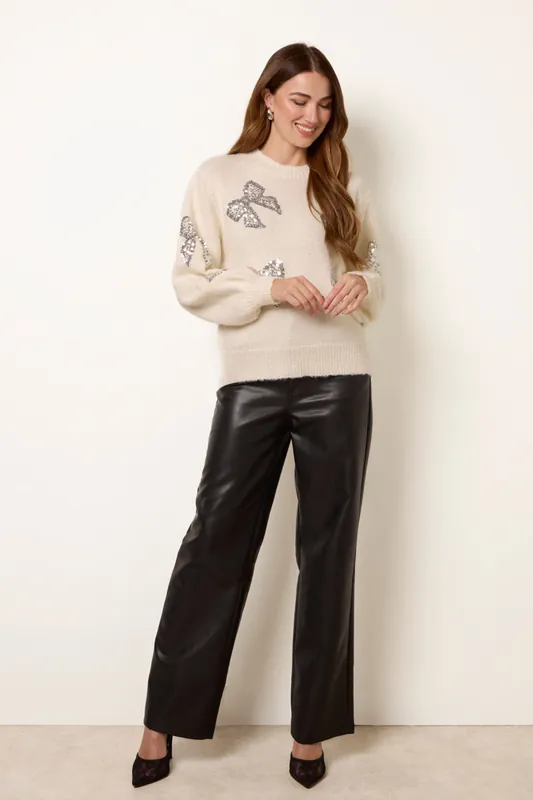 Ivory Sequin Bow Jumper - Blue Vanilla