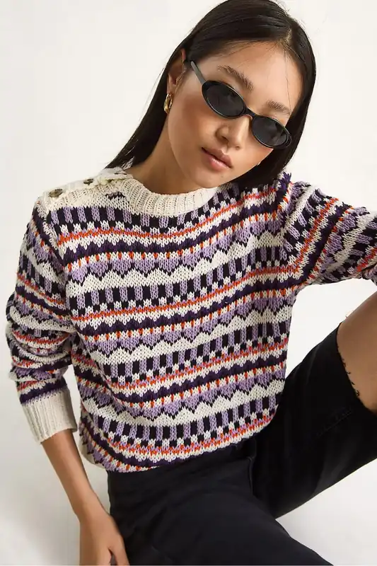 Ethnic Patterned Knit Sweater - Bianco Lucci